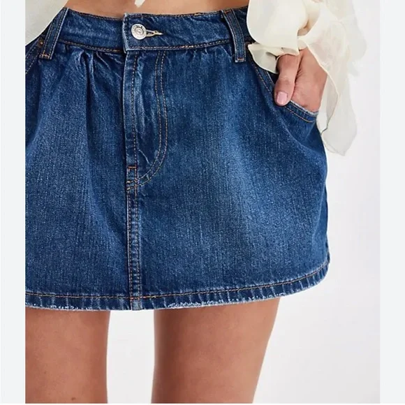 Free People We The Free Demi Denim Mini Skort Mood Ring Blue | 28 - Picture 2 of 9